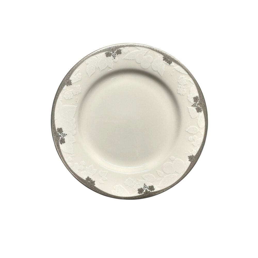 Nikko Platinum Ambrosia White Embossed‎ Fruit & Leaf Design NOS 6.5” Bread Plate
